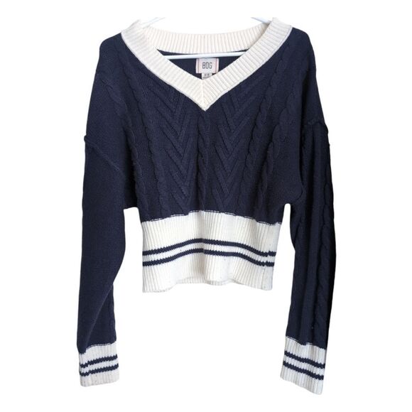 Bdg navy cable knit varsity v-neck pullover sweater size M - Picture 3 of 9